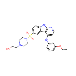 CCOc1cccc(Nc2ccnc3[nH]c4ccc(S(=O)(=O)N5CCN(CCO)CC5)cc4c23)c1 ZINC000103297574