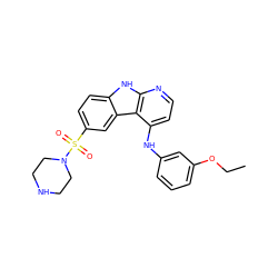 CCOc1cccc(Nc2ccnc3[nH]c4ccc(S(=O)(=O)N5CCNCC5)cc4c23)c1 ZINC000103297568