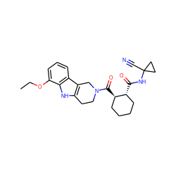 CCOc1cccc2c3c([nH]c12)CCN(C(=O)[C@@H]1CCCC[C@H]1C(=O)NC1(C#N)CC1)C3 ZINC000095554674