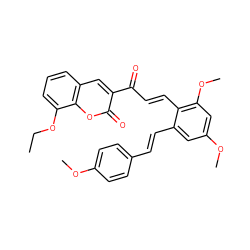 CCOc1cccc2cc(C(=O)/C=C/c3c(/C=C/c4ccc(OC)cc4)cc(OC)cc3OC)c(=O)oc12 ZINC000473151295