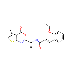 CCOc1ccccc1/C=C/C(=O)N[C@@H](C)c1nc2scc(C)c2c(=O)o1 ZINC000027519559