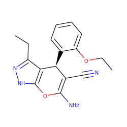 CCOc1ccccc1[C@H]1C(C#N)=C(N)Oc2[nH]nc(CC)c21 ZINC000004599898