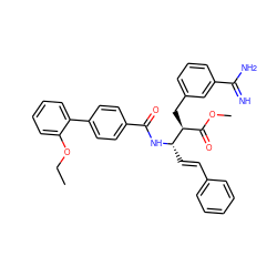 CCOc1ccccc1-c1ccc(C(=O)N[C@@H](/C=C/c2ccccc2)[C@@H](Cc2cccc(C(=N)N)c2)C(=O)OC)cc1 ZINC000027517419