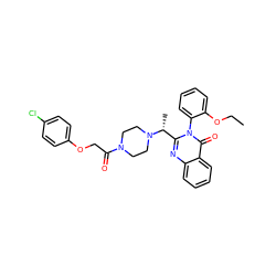 CCOc1ccccc1-n1c([C@@H](C)N2CCN(C(=O)COc3ccc(Cl)cc3)CC2)nc2ccccc2c1=O ZINC000029043262