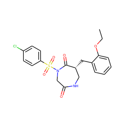 CCOc1ccccc1C[C@@H]1CNC(=O)CN(S(=O)(=O)c2ccc(Cl)cc2)C1=O ZINC000028894291