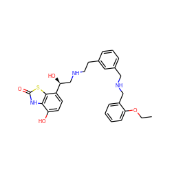 CCOc1ccccc1CNCc1cccc(CCNC[C@H](O)c2ccc(O)c3[nH]c(=O)sc23)c1 ZINC000073198536