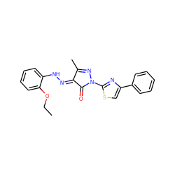 CCOc1ccccc1N/N=C1/C(=O)N(c2nc(-c3ccccc3)cs2)N=C1C ZINC000006631357