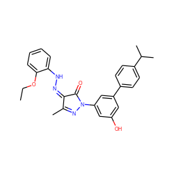 CCOc1ccccc1N/N=C1\C(=O)N(c2cc(O)cc(-c3ccc(C(C)C)cc3)c2)N=C1C ZINC000299866314