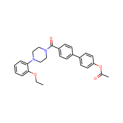 CCOc1ccccc1N1CCN(C(=O)c2ccc(-c3ccc(OC(C)=O)cc3)cc2)CC1 ZINC000009097292