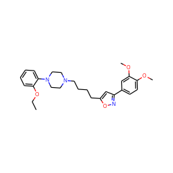 CCOc1ccccc1N1CCN(CCCCc2cc(-c3ccc(OC)c(OC)c3)no2)CC1 ZINC000013441315