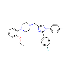 CCOc1ccccc1N1CCN(Cc2cn(-c3ccc(F)cc3)c(-c3ccc(F)cc3)n2)CC1 ZINC000013491652