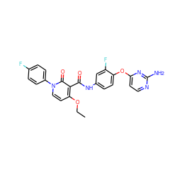 CCOc1ccn(-c2ccc(F)cc2)c(=O)c1C(=O)Nc1ccc(Oc2ccnc(N)n2)c(F)c1 ZINC000169333352