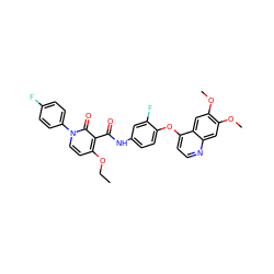 CCOc1ccn(-c2ccc(F)cc2)c(=O)c1C(=O)Nc1ccc(Oc2ccnc3cc(OC)c(OC)cc23)c(F)c1 ZINC000169333363