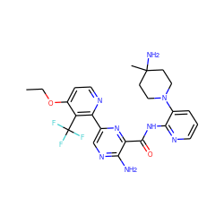 CCOc1ccnc(-c2cnc(N)c(C(=O)Nc3ncccc3N3CCC(C)(N)CC3)n2)c1C(F)(F)F ZINC001772598006