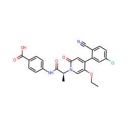 CCOc1cn([C@@H](C)C(=O)Nc2ccc(C(=O)O)cc2)c(=O)cc1-c1cc(Cl)ccc1C#N ZINC001772576123