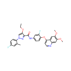 CCOc1cn(-c2ccc(F)cc2C)nc1C(=O)Nc1ccc(Oc2ccnc3cc(OC)c(OC)cc23)c(F)c1 ZINC000113241878