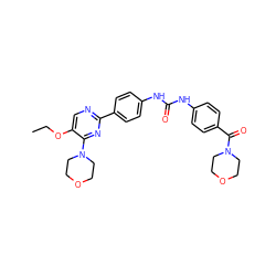 CCOc1cnc(-c2ccc(NC(=O)Nc3ccc(C(=O)N4CCOCC4)cc3)cc2)nc1N1CCOCC1 ZINC000118218311