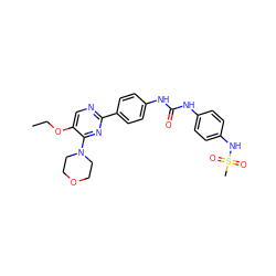 CCOc1cnc(-c2ccc(NC(=O)Nc3ccc(NS(C)(=O)=O)cc3)cc2)nc1N1CCOCC1 ZINC000118175599