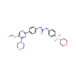 CCOc1cnc(-c2ccc(NC(=O)Nc3ccc(S(=O)(=O)N4CCOCC4)cc3)cc2)nc1N1CCOCC1 ZINC000205770297