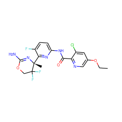 CCOc1cnc(C(=O)Nc2ccc(F)c([C@@]3(C)N=C(N)OCC3(F)F)n2)c(Cl)c1 ZINC000205888881