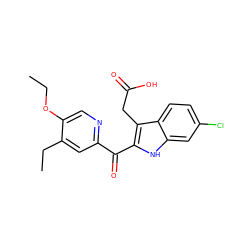 CCOc1cnc(C(=O)c2[nH]c3cc(Cl)ccc3c2CC(=O)O)cc1CC ZINC000073198306