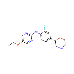 CCOc1cnc(Nc2ccc([C@H]3CNCCO3)cc2F)nc1 ZINC000149921962