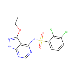 CCOc1n[nH]c2ncnc(NS(=O)(=O)c3cccc(Cl)c3Cl)c12 ZINC001772589530