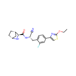 CCOc1nc(-c2ccc(C[C@@H](C#N)NC(=O)[C@H]3N[C@@H]4CC[C@H]3C4)c(F)c2)cs1 ZINC000261116502