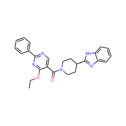 CCOc1nc(-c2ccccc2)ncc1C(=O)N1CCC(c2nc3ccccc3[nH]2)CC1 ZINC000040408639