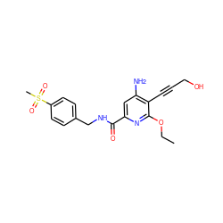 CCOc1nc(C(=O)NCc2ccc(S(C)(=O)=O)cc2)cc(N)c1C#CCO ZINC000038145079