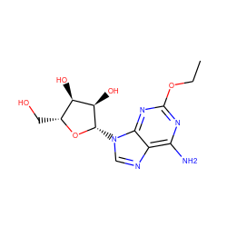 CCOc1nc(N)c2ncn([C@@H]3O[C@H](CO)[C@@H](O)[C@H]3O)c2n1 ZINC000013815026