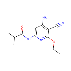 CCOc1nc(NC(=O)C(C)C)cc(N)c1C#N ZINC000014960023