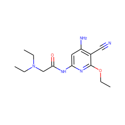 CCOc1nc(NC(=O)CN(CC)CC)cc(N)c1C#N ZINC000014960099