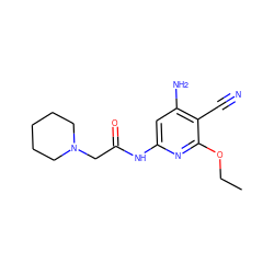 CCOc1nc(NC(=O)CN2CCCCC2)cc(N)c1C#N ZINC000014960113