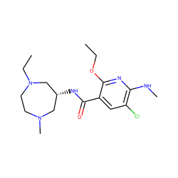 CCOc1nc(NC)c(Cl)cc1C(=O)N[C@@H]1CN(C)CCN(CC)C1 ZINC000022928171