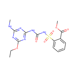 CCOc1nc(NC)nc(NC(=O)NS(=O)(=O)c2ccccc2C(=O)OC)n1 ZINC000002566361