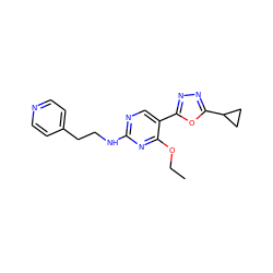 CCOc1nc(NCCc2ccncc2)ncc1-c1nnc(C2CC2)o1 ZINC000040422541