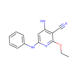 CCOc1nc(Nc2ccccc2)cc(N)c1C#N ZINC000084689638