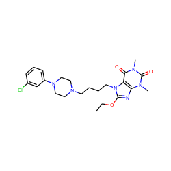 CCOc1nc2c(c(=O)n(C)c(=O)n2C)n1CCCCN1CCN(c2cccc(Cl)c2)CC1 ZINC000028652706