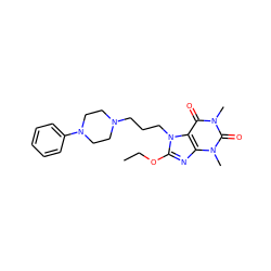 CCOc1nc2c(c(=O)n(C)c(=O)n2C)n1CCCN1CCN(c2ccccc2)CC1 ZINC000028652662