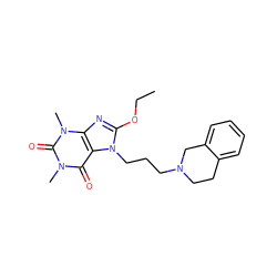 CCOc1nc2c(c(=O)n(C)c(=O)n2C)n1CCCN1CCc2ccccc2C1 ZINC000028652760