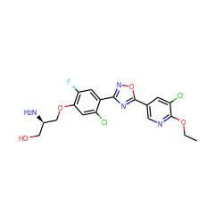 CCOc1ncc(-c2nc(-c3cc(F)c(OC[C@H](N)CO)cc3Cl)no2)cc1Cl ZINC000653700805