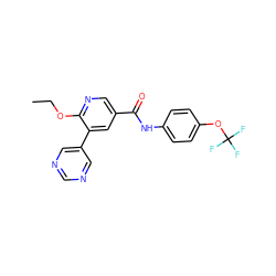 CCOc1ncc(C(=O)Nc2ccc(OC(F)(F)F)cc2)cc1-c1cncnc1 ZINC000205927137