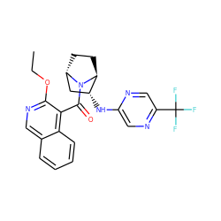 CCOc1ncc2ccccc2c1C(=O)N1[C@H]2CC[C@H]1[C@H](Nc1cnc(C(F)(F)F)cn1)C2 ZINC000221043130