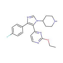 CCOc1nccc(-c2c(-c3ccc(F)cc3)ncn2C2CCNCC2)n1 ZINC000001487133