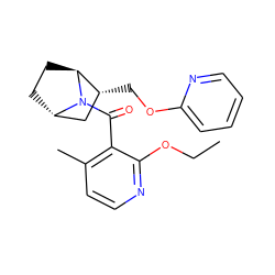 CCOc1nccc(C)c1C(=O)N1[C@H]2CC[C@H]1[C@H](COc1ccccn1)C2 ZINC000226050997