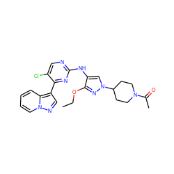 CCOc1nn(C2CCN(C(C)=O)CC2)cc1Nc1ncc(Cl)c(-c2cnn3ccccc23)n1 ZINC000653884589