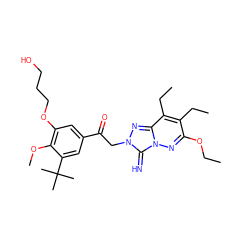 CCOc1nn2c(=N)n(CC(=O)c3cc(OCCCO)c(OC)c(C(C)(C)C)c3)nc2c(CC)c1CC ZINC000115498413