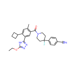 CCOc1nnc(-c2cc(C(=O)N3CCC(F)(c4ccc(C#N)cc4)CC3)c(C)cc2C2CCC2)[nH]1 ZINC000150296843