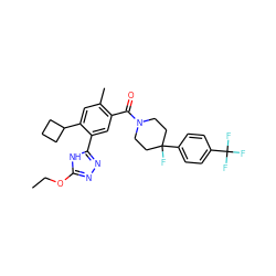 CCOc1nnc(-c2cc(C(=O)N3CCC(F)(c4ccc(C(F)(F)F)cc4)CC3)c(C)cc2C2CCC2)[nH]1 ZINC000150020130